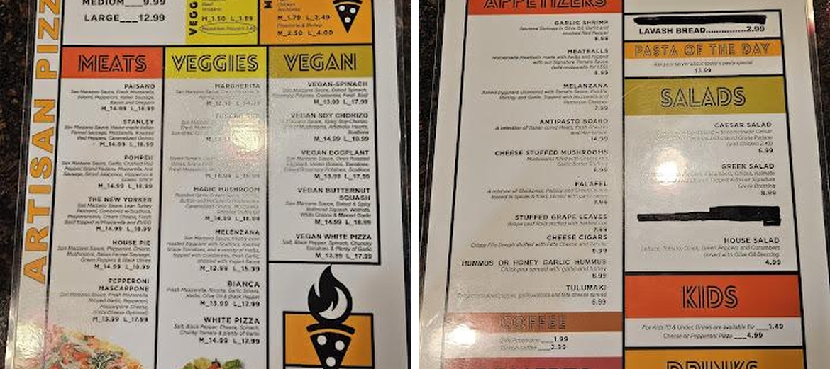 KC's Artisan Pizza and Wine Bar Menu